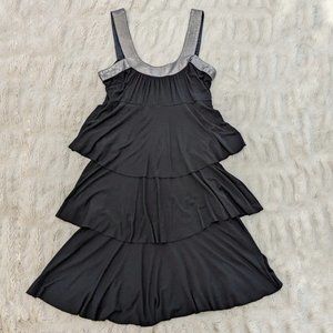 AKIKO Multi Tier Leather Trim Jersey Mini Dress, Sz. S